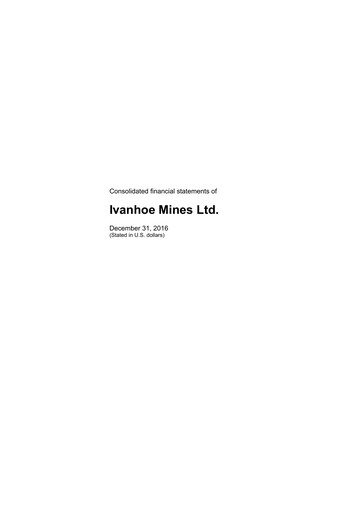 Miniature Ivanhoe Mines
 Bilan financier 2016