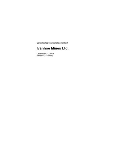 Miniature Ivanhoe Mines
 Bilan financier 2019