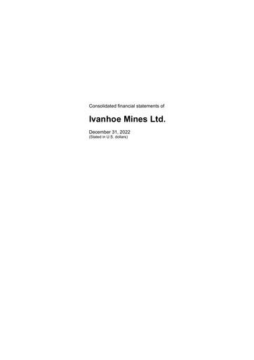Miniature Ivanhoe Mines
 Bilan financier 2022
