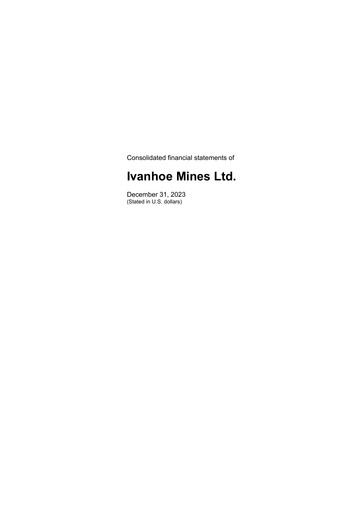 Miniature Ivanhoe Mines
 Bilan financier 2023