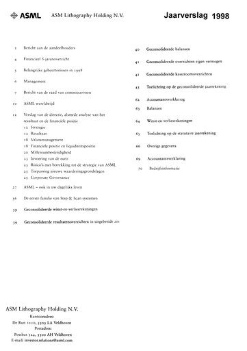 Thumbnail ASML Annual Report 1998