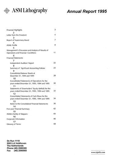 Thumbnail ASML Annual Report 1995
