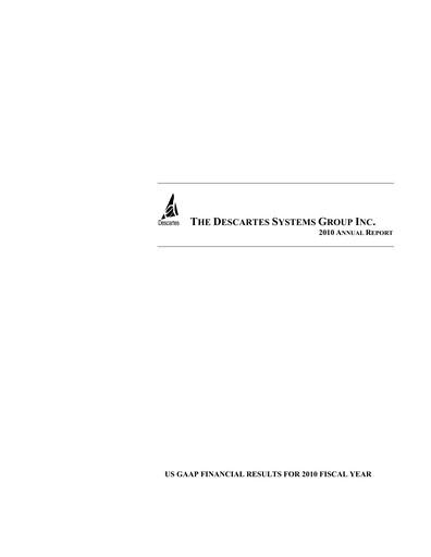 Thumbnail Descartes Systems

 Annual Report 2010