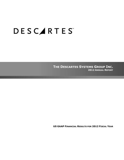 Thumbnail Descartes Systems

 Annual Report 2012