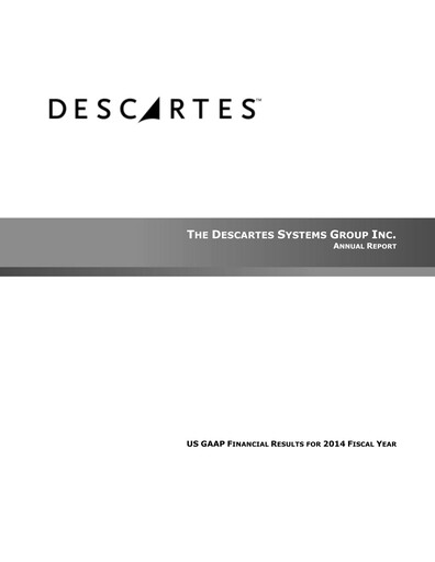 Thumbnail Descartes Systems

 Annual Report 2014